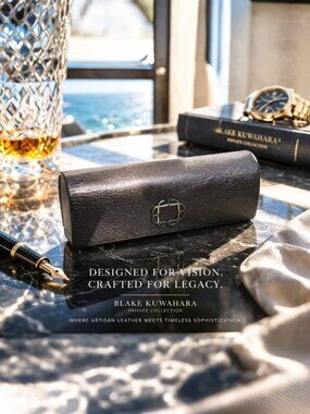 Blake Kuwahara Brown Leather Hard Eyeglass Case EUC